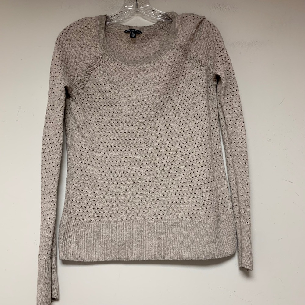 American Eagle Sweater Womens Small Oatmeal Excellent Pointelle Knit Crew Neck